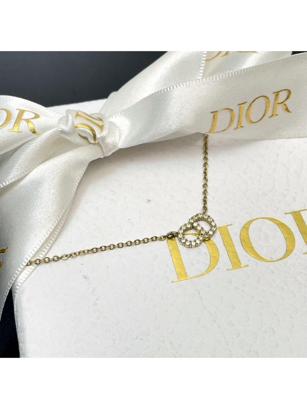 Dior Clair D Lune CD Logo Necklace Rhinestone Gold